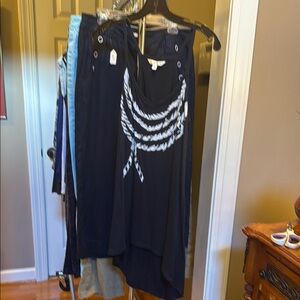 CAbi Navy and White Sleeveless Top